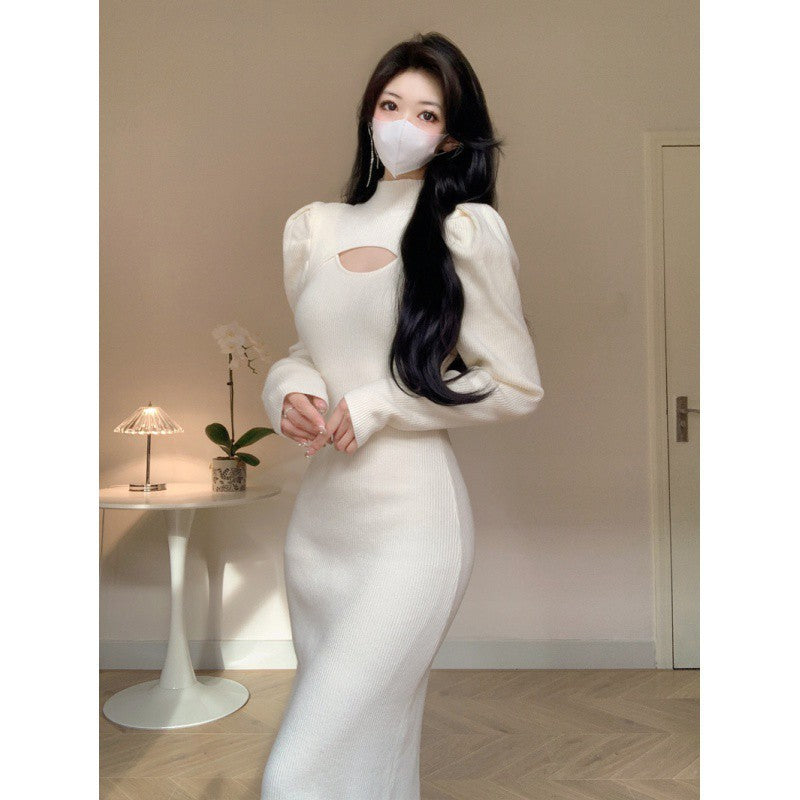 Women Fashion Winter Autumn Slim FIt Bodycon Sheath Casual Dresses Lady Streetwear Knitting Clothings Cut Out