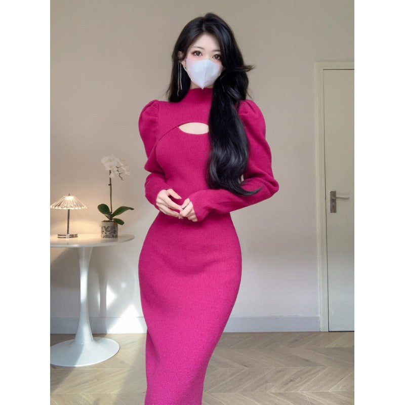Women Fashion Winter Autumn Slim FIt Bodycon Sheath Casual Dresses Lady Streetwear Knitting Clothings Cut Out