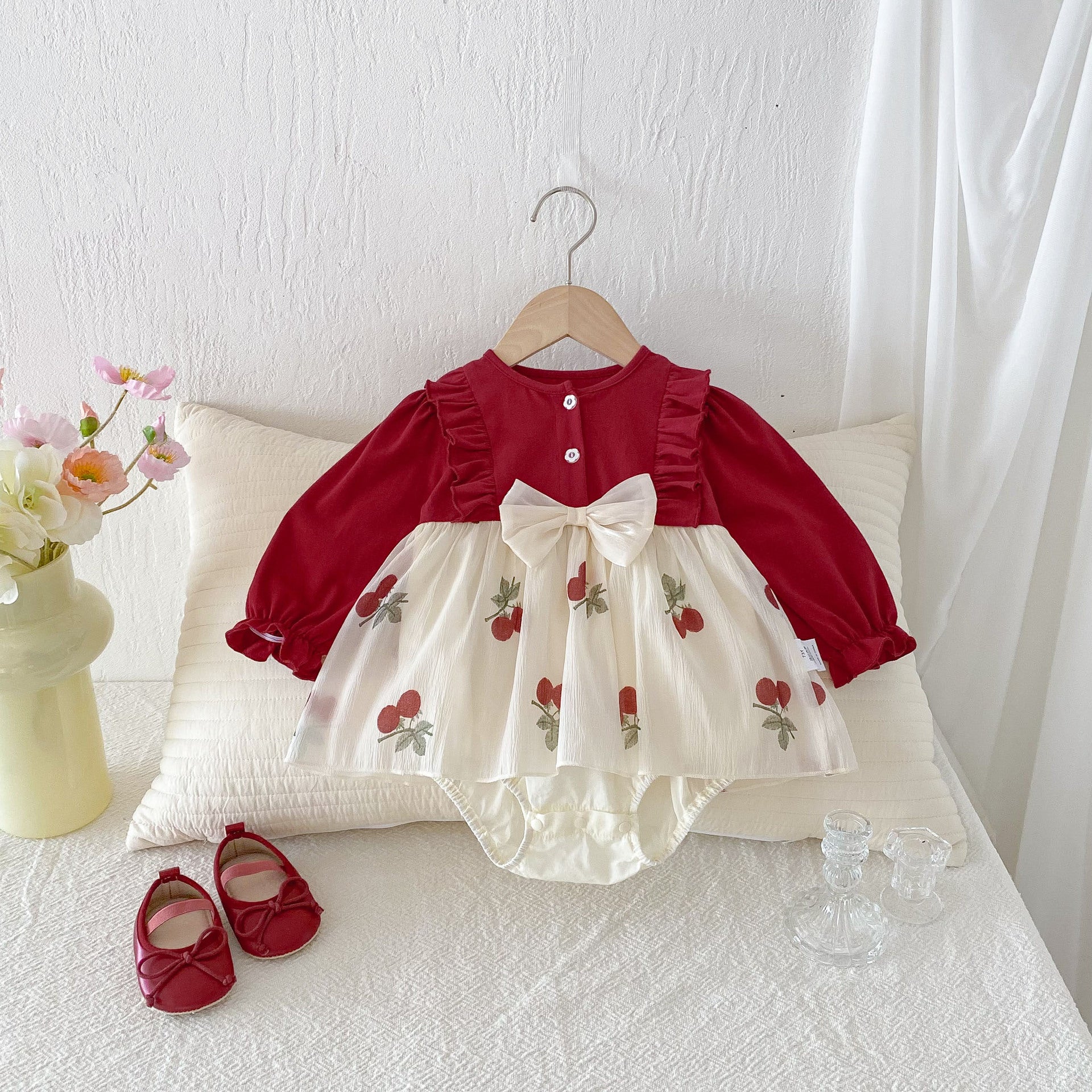 Clothes Spring Autumn Romper for Newborn Baby Girls, Full Moon 100 Days Princess Bodysuit Dress, One Year Old Outing Wear