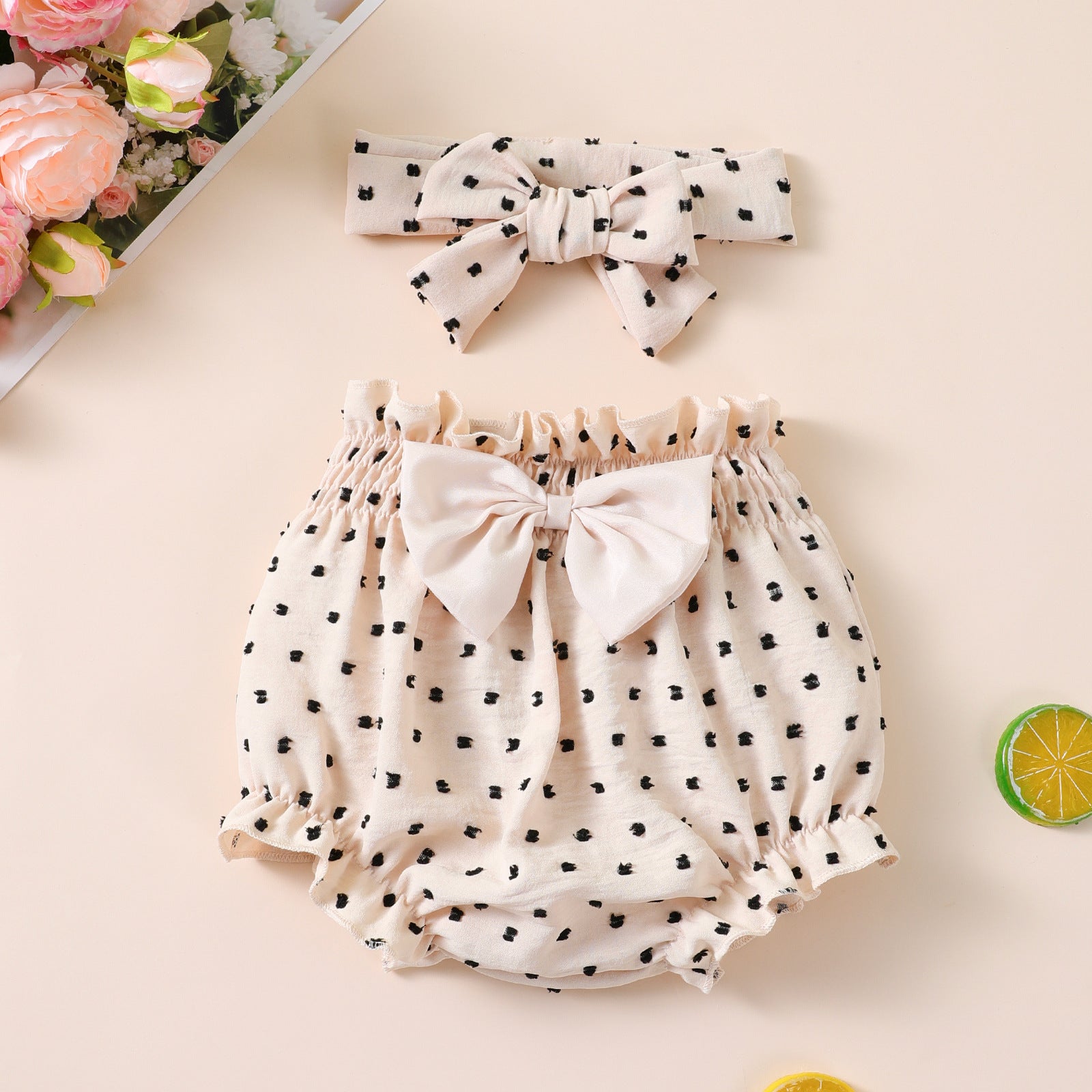 Baby Girl Shorts amp Hair Accessory Set, Summer Lightweight Printed Outerwear Shorts for 0-2 Years Old