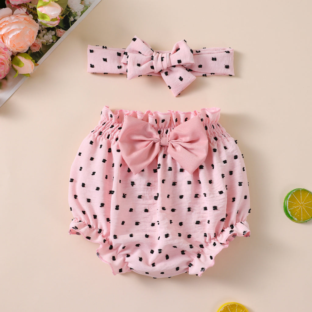 Baby Girl Shorts amp Hair Accessory Set, Summer Lightweight Printed Outerwear Shorts for 0-2 Years Old