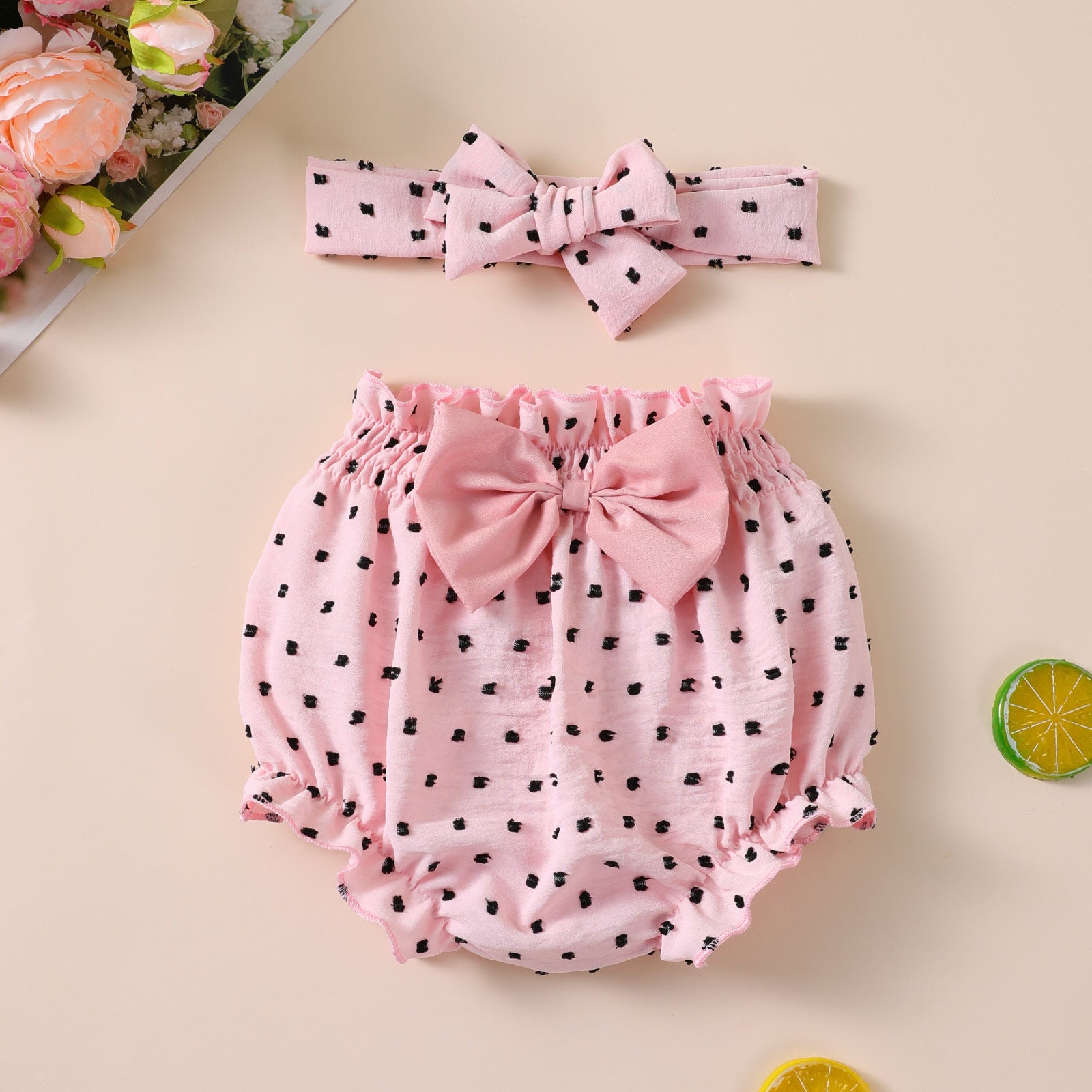 Baby Girl Shorts amp Hair Accessory Set, Summer Lightweight Printed Outerwear Shorts for 0-2 Years Old