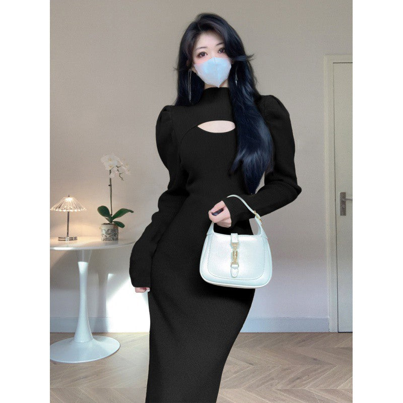 Women Fashion Winter Autumn Slim FIt Bodycon Sheath Casual Dresses Lady Streetwear Knitting Clothings Cut Out