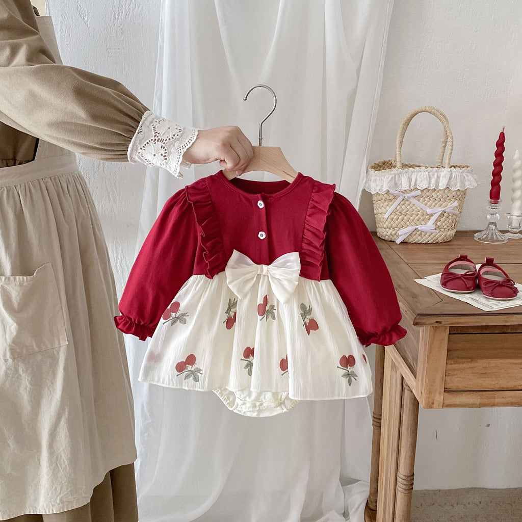 Clothes Spring Autumn Romper for Newborn Baby Girls, Full Moon 100 Days Princess Bodysuit Dress, One Year Old Outing Wear