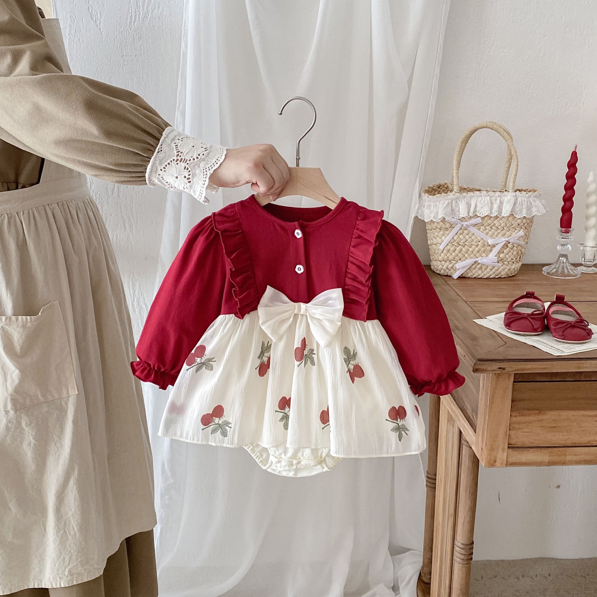 Clothes Spring Autumn Romper for Newborn Baby Girls, Full Moon 100 Days Princess Bodysuit Dress, One Year Old Outing Wear