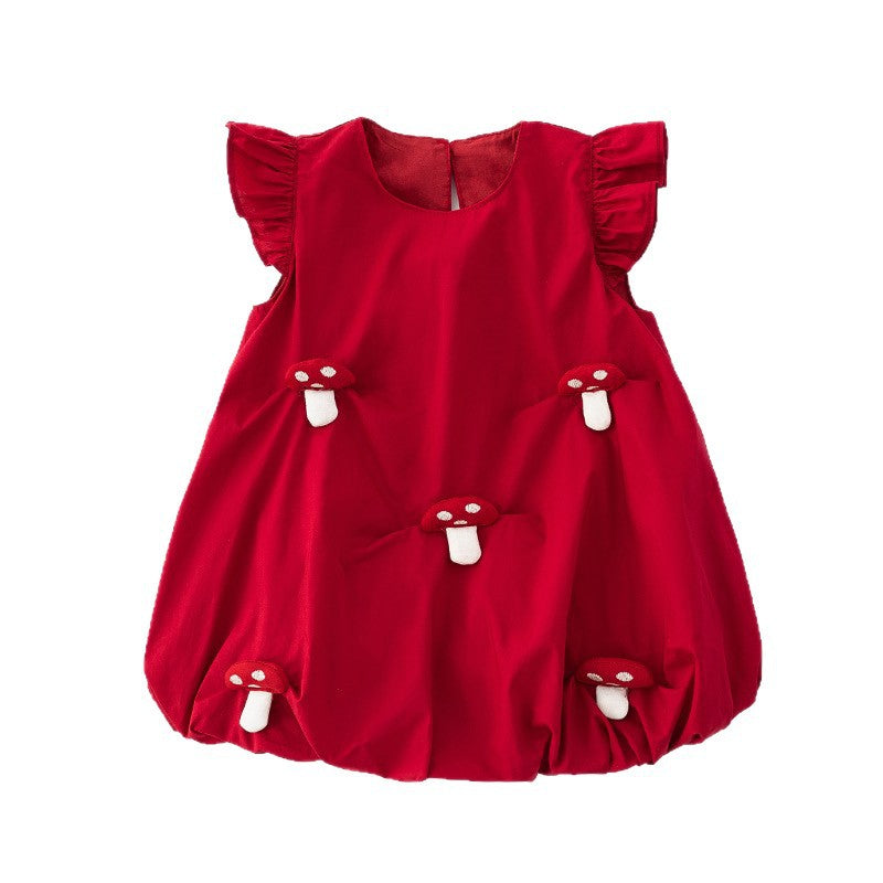 Autumn and Winter New Baby Girl Bloom Dress, Toddler Dress, Girl Flutter Sleeve Princess Dress, Mushroom Skirt