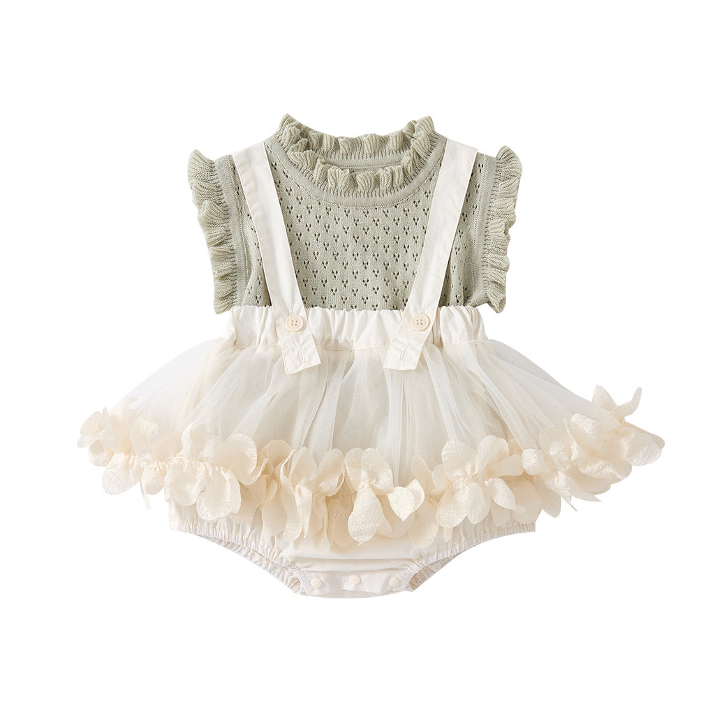 Summer New Infant and Toddler Carrier Gauze Dress Romper Set, Baby Girl Knit Vest Bodysuit Two-Piece Set