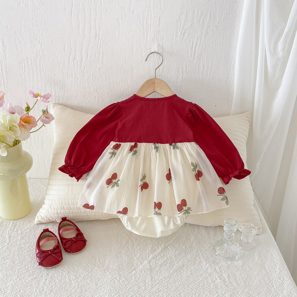 Clothes Spring Autumn Romper for Newborn Baby Girls, Full Moon 100 Days Princess Bodysuit Dress, One Year Old Outing Wear