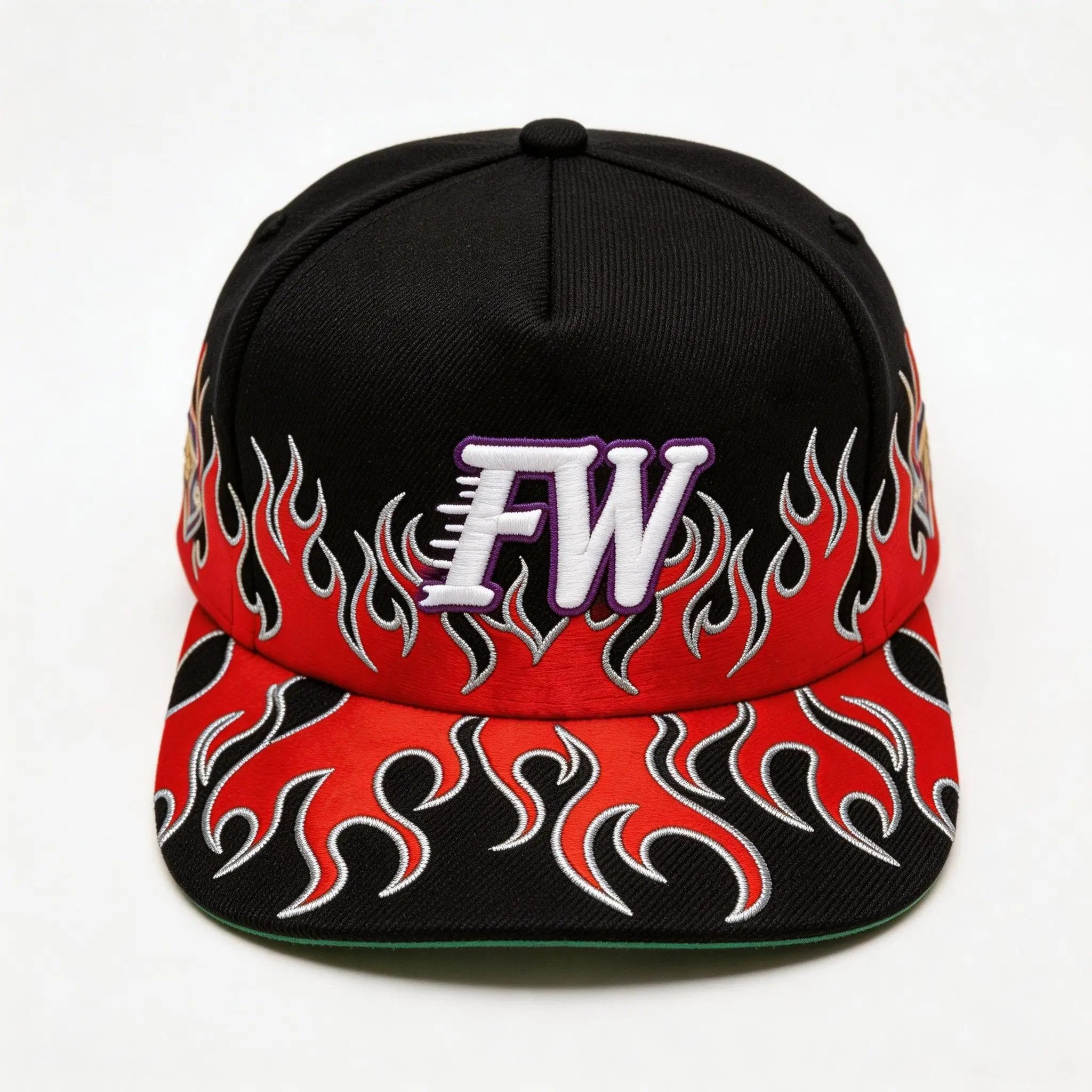 High Quality 5 Panel Snapback Hat Custom Logo Flame Embroidery Baseball Cap