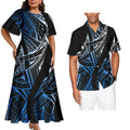 Hot Sales Polynesian Samoan Tribal Custom Design Women's Big Size Dress Match Men Shirts 2 Pcs Tattoo Sets of Couple