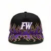 High Quality 5 Panel Snapback Hat Custom Logo Flame Embroidery Baseball Cap