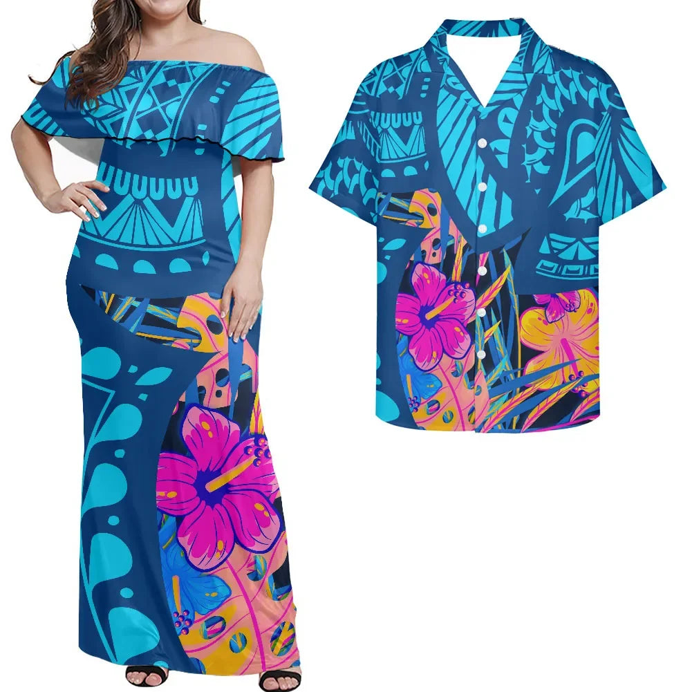Polynesian Design Outfits Women's Off the Shoulder Dress Luxury Tribal Tropical Print Elegant Party Clothing Pacific Island Wear