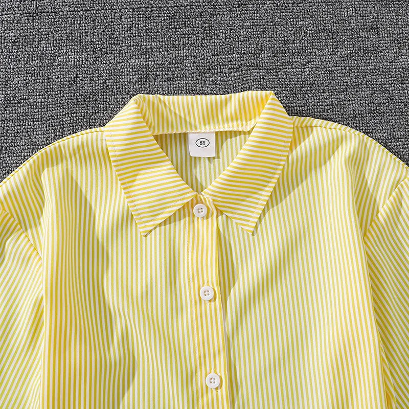 Medium and Large Children's Clothing Spring Children's Clothing New Arrival Striped Long Sleeve Shirt Top Trousers Girls Suit