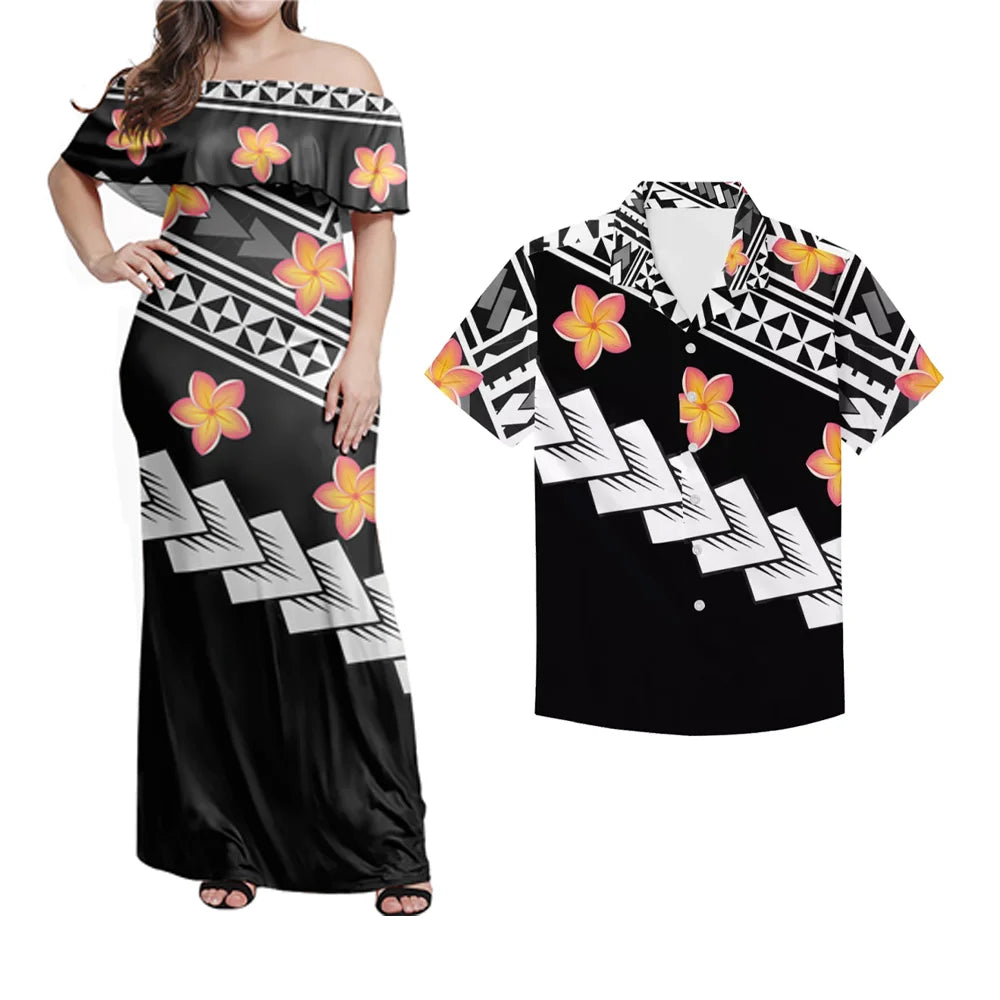 Polynesian Design Outfits Women's Off the Shoulder Dress Luxury Tribal Tropical Print Elegant Party Clothing Pacific Island Wear