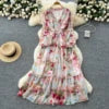 Boho V-Neck Lantern Sleeve Midi Dress