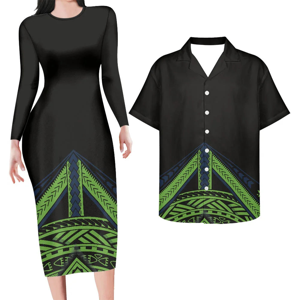 Valentine's Days Couple Clothing Set Plus Size Women's Dresses Matching Men Shirts Pacific Island Pattern Women Elegant Dresses