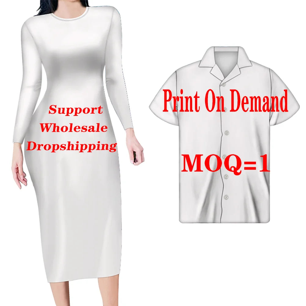 Valentine's Days Couple Clothing Set Plus Size Women's Dresses Matching Men Shirts Pacific Island Pattern Women Elegant Dresses