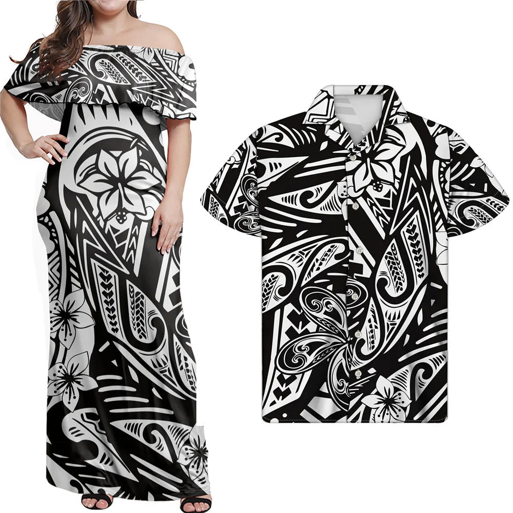 Polynesian Design Outfits Women's Off the Shoulder Dress Luxury Tribal Tropical Print Elegant Party Clothing Pacific Island Wear