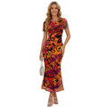 Fashion Trendy Polynesian Samoan Tattoo Tapa Design Plus Size Women Long Party Dress Round Neck Short Sleeved Elegant Slim Dress