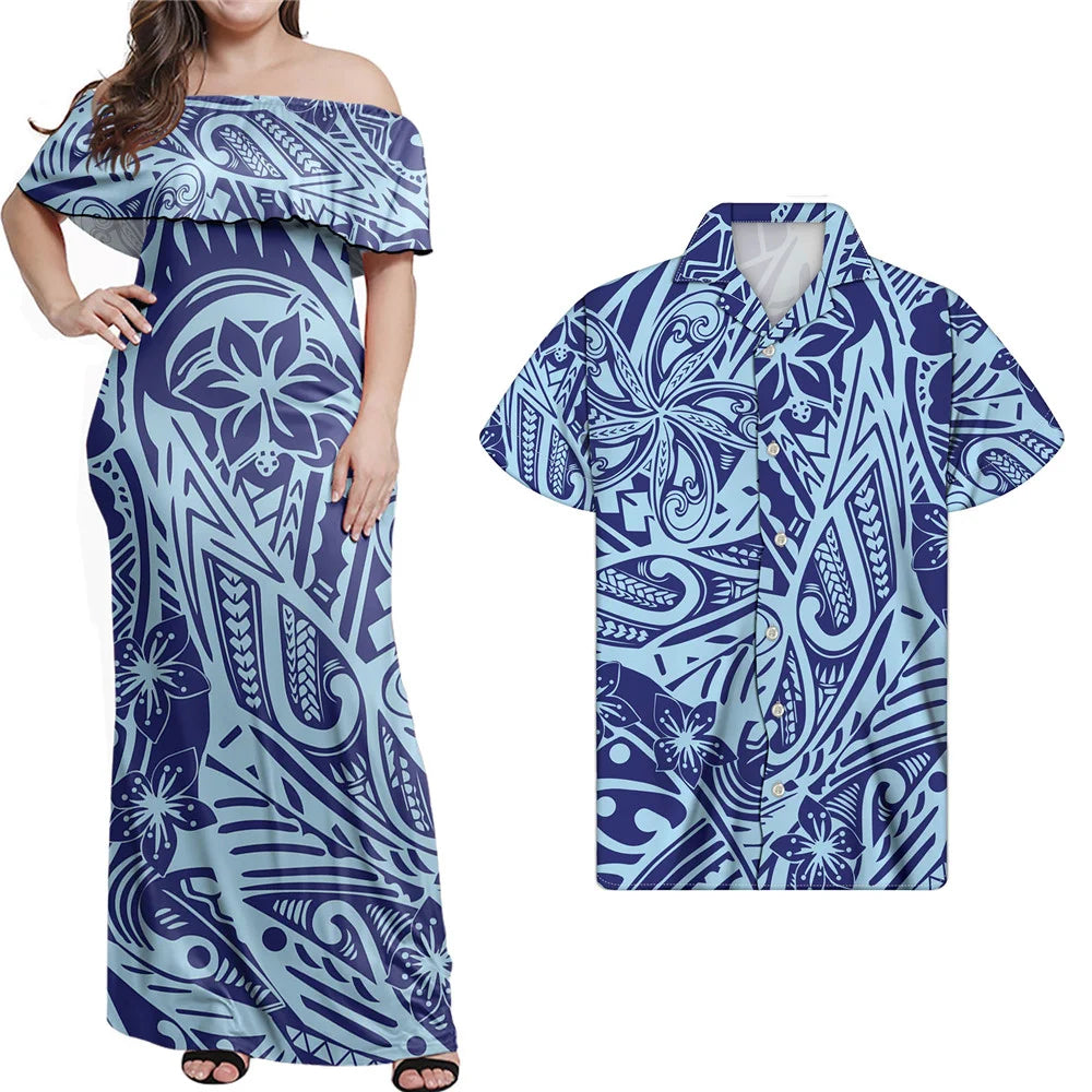 Polynesian Design Outfits Women's Off the Shoulder Dress Luxury Tribal Tropical Print Elegant Party Clothing Pacific Island Wear
