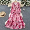 Boho V-Neck Lantern Sleeve Midi Dress
