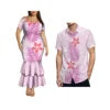 Dropshipping Design Hawaii Print Plus Size Women Mermaid Long Dress Custom Match Summer Aloha Men Shirt Couple Clothing 2 Pieces