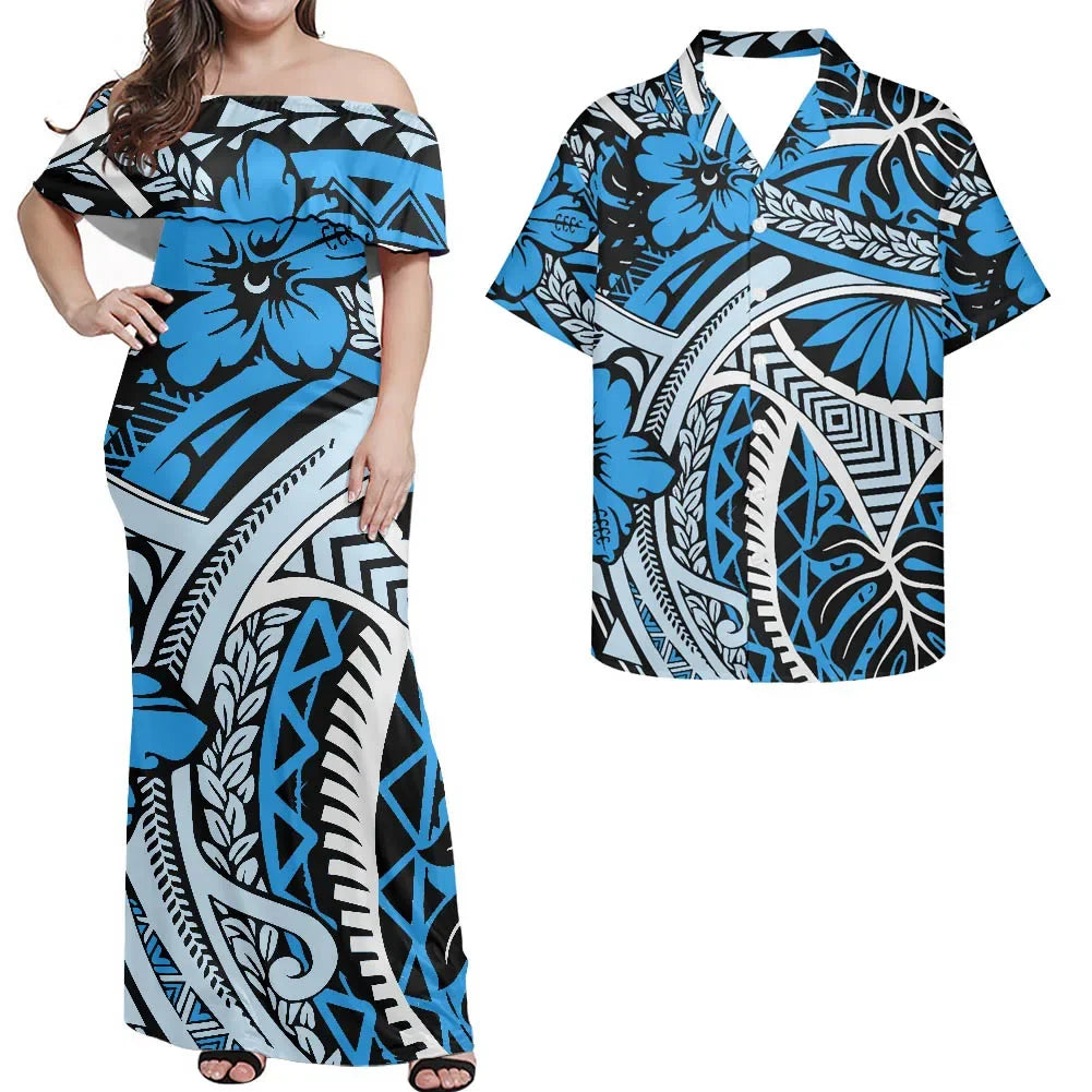 Polynesian Design Outfits Women's Off the Shoulder Dress Luxury Tribal Tropical Print Elegant Party Clothing Pacific Island Wear