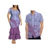 Dropshipping Design Hawaii Print Plus Size Women Mermaid Long Dress Custom Match Summer Aloha Men Shirt Couple Clothing 2 Pieces