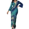 Polynesian Tribal Style Design Custom Logo Clothes Maxi Dresses Women Flare Sleeve Pacific Islander Bodycon Dress Samoan Dresses