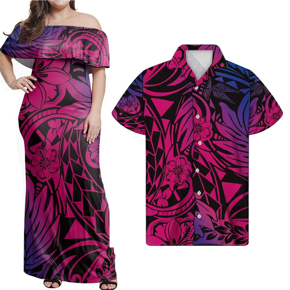 Polynesian Design Outfits Women's Off the Shoulder Dress Luxury Tribal Tropical Print Elegant Party Clothing Pacific Island Wear