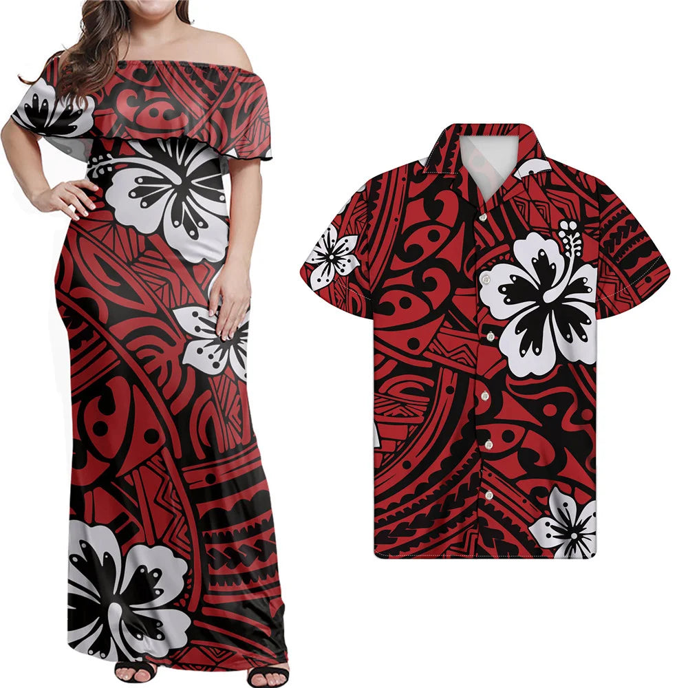 Polynesian Design Outfits Women's Off the Shoulder Dress Luxury Tribal Tropical Print Elegant Party Clothing Pacific Island Wear