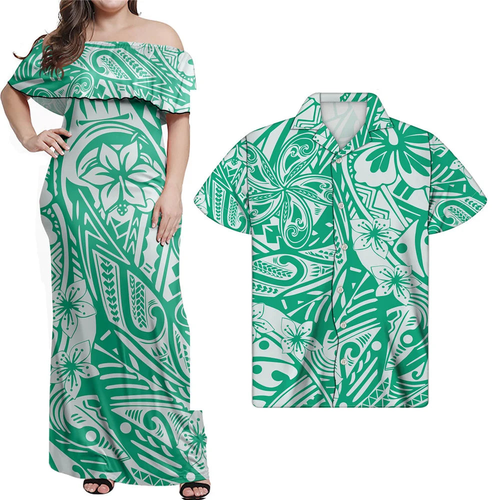 Polynesian Design Outfits Women's Off the Shoulder Dress Luxury Tribal Tropical Print Elegant Party Clothing Pacific Island Wear