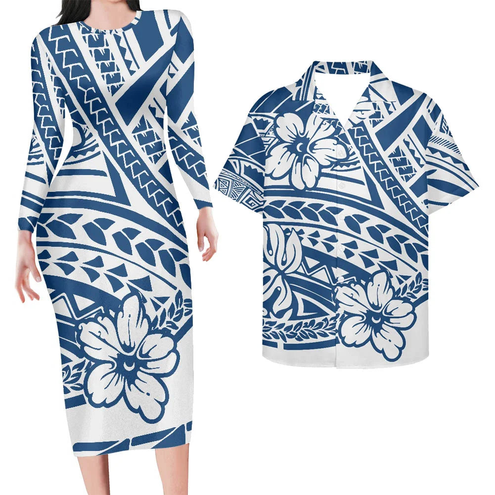 Valentine's Days Couple Clothing Set Plus Size Women's Dresses Matching Men Shirts Pacific Island Pattern Women Elegant Dresses