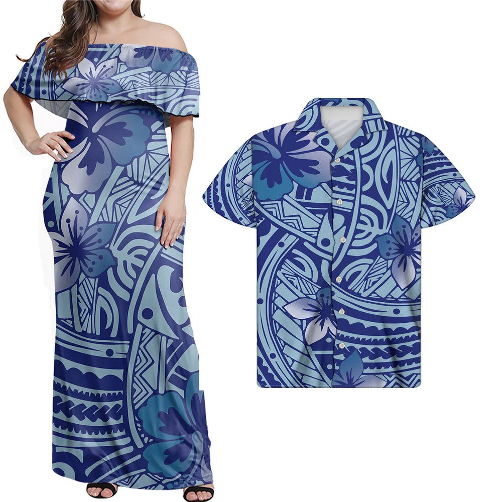 Polynesian Design Outfits Women's Off the Shoulder Dress Luxury Tribal Tropical Print Elegant Party Clothing Pacific Island Wear