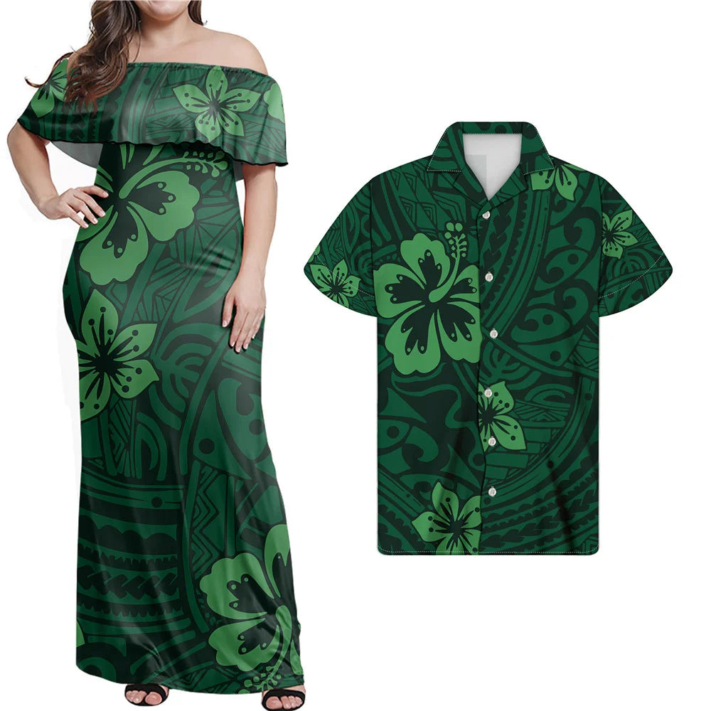 Polynesian Design Outfits Women's Off the Shoulder Dress Luxury Tribal Tropical Print Elegant Party Clothing Pacific Island Wear