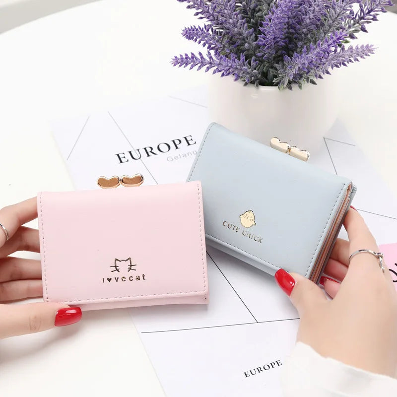 2026 New Lovely Candy Color Women Short Wallet,female Bow Change Purse,coin Purses Card Holder Carteras Girls Portable Wallets