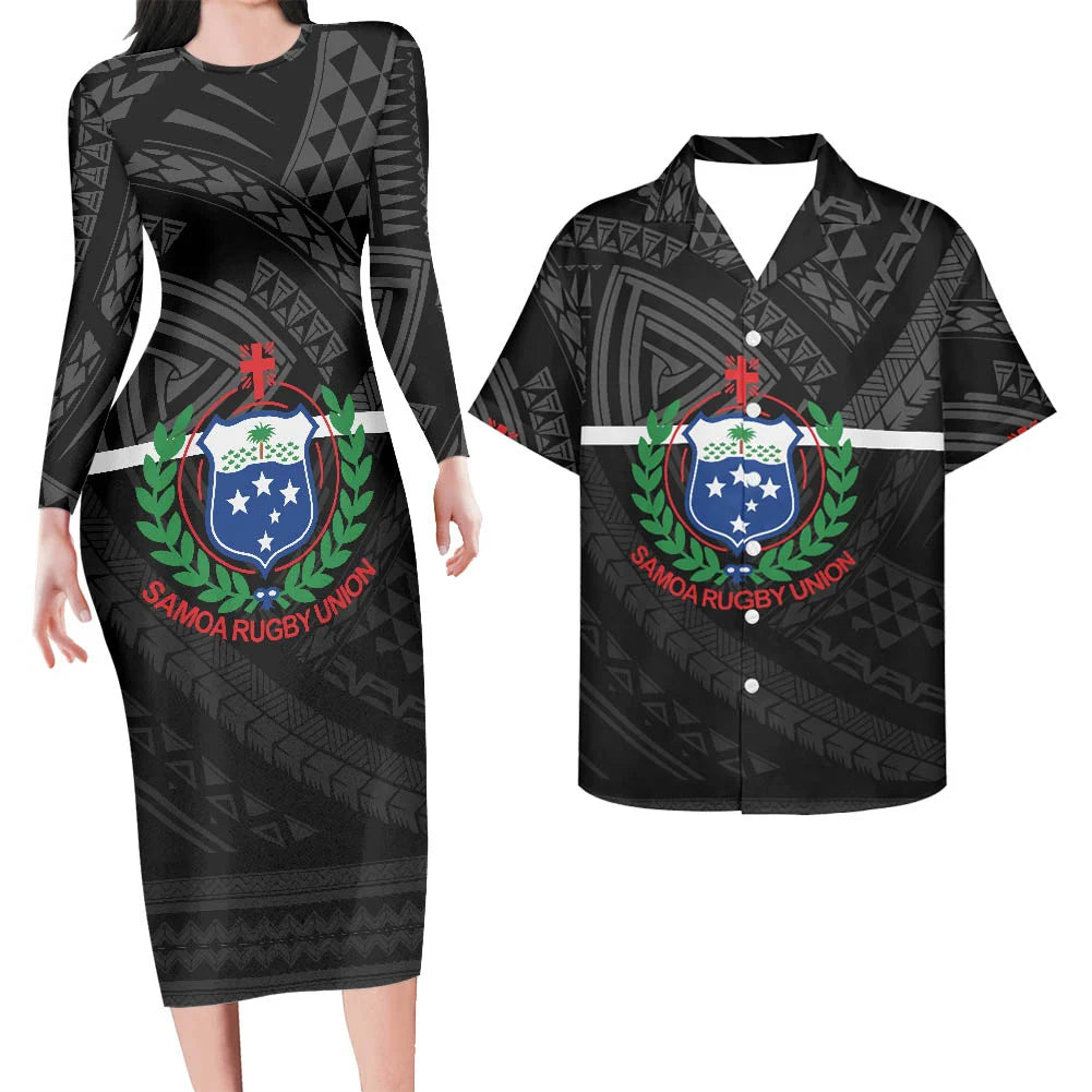 Valentine's Days Couple Clothing Set Plus Size Women's Dresses Matching Men Shirts Pacific Island Pattern Women Elegant Dresses