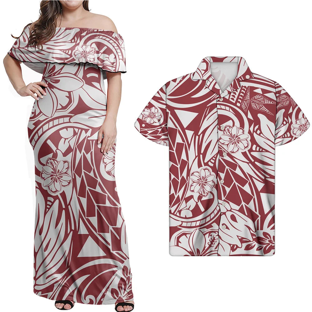 Polynesian Design Outfits Women's Off the Shoulder Dress Luxury Tribal Tropical Print Elegant Party Clothing Pacific Island Wear