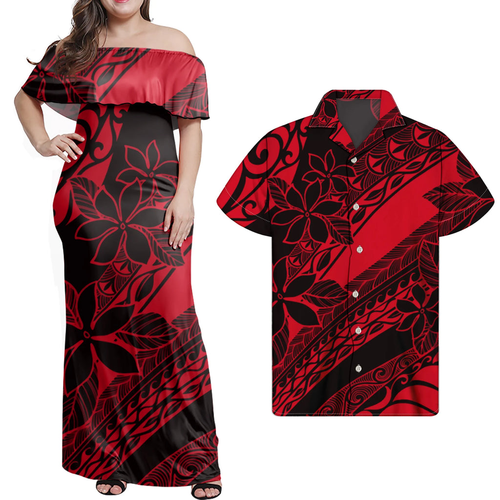Polynesian Design Outfits Women's Off the Shoulder Dress Luxury Tribal Tropical Print Elegant Party Clothing Pacific Island Wear