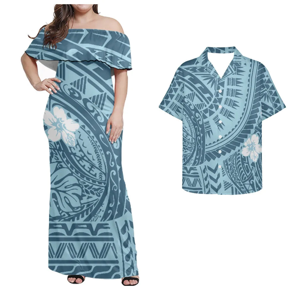 Polynesian Design Outfits Women's Off the Shoulder Dress Luxury Tribal Tropical Print Elegant Party Clothing Pacific Island Wear