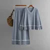 Women's Two-Piece Set V-Neck Pullover Sweater Loose Knitted Pants Solid Casual for Autumn Fashionable Ropa De Mujer Roupas