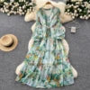 Boho V-Neck Lantern Sleeve Midi Dress