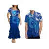 Dropshipping Design Hawaii Print Plus Size Women Mermaid Long Dress Custom Match Summer Aloha Men Shirt Couple Clothing 2 Pieces