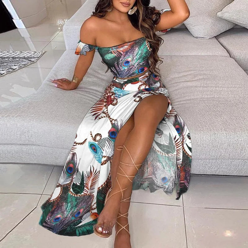 Boho Print Tube Top & Skirt Set