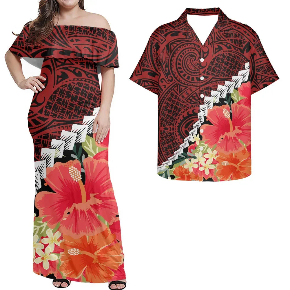 Polynesian Design Outfits Women's Off the Shoulder Dress Luxury Tribal Tropical Print Elegant Party Clothing Pacific Island Wear