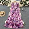 Boho V-Neck Lantern Sleeve Midi Dress