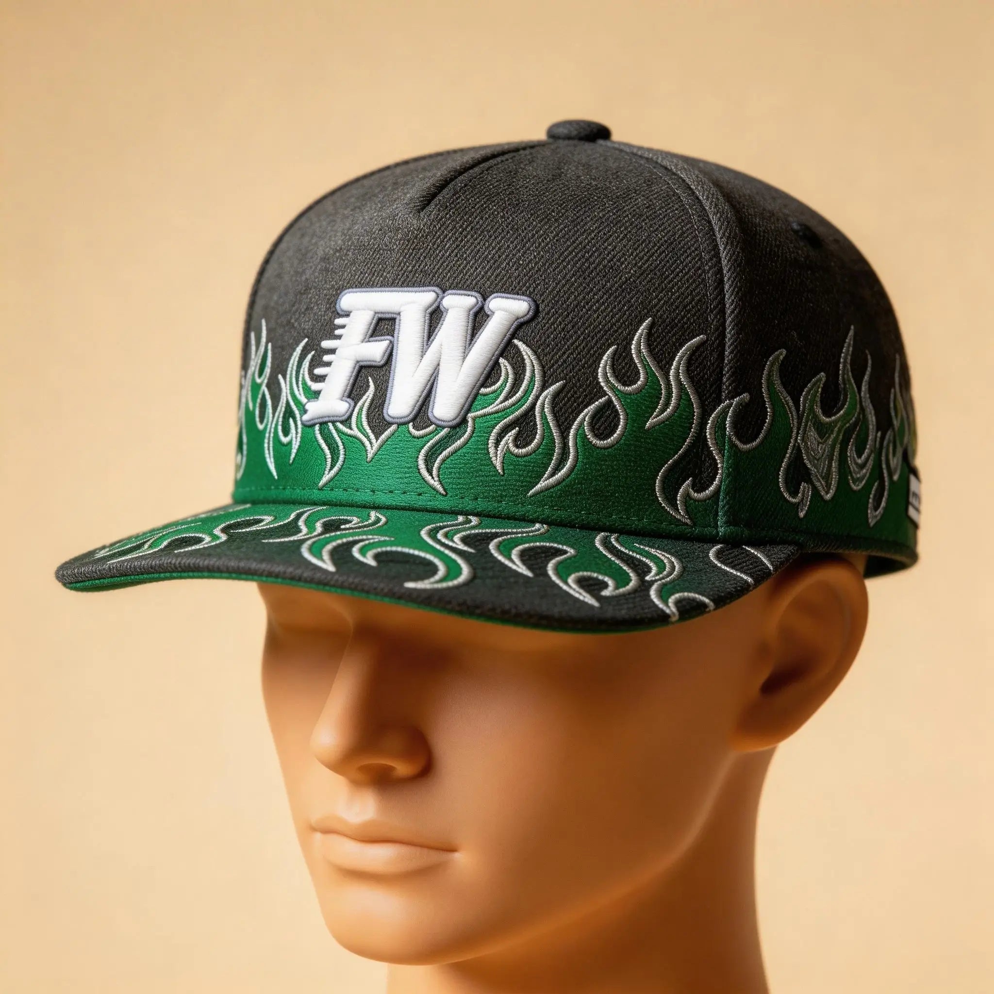 High Quality 5 Panel Snapback Hat Custom Logo Flame Embroidery Baseball Cap