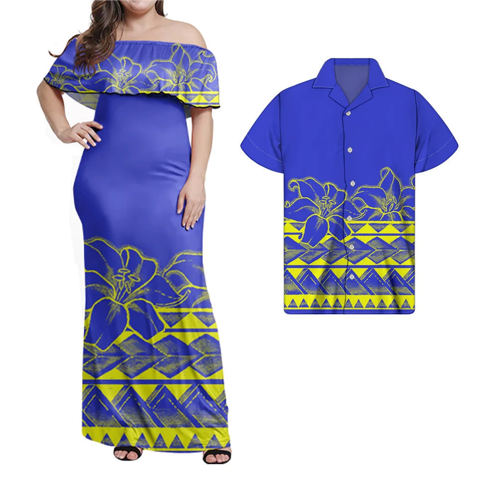 Polynesian Design Outfits Women's Off the Shoulder Dress Luxury Tribal Tropical Print Elegant Party Clothing Pacific Island Wear