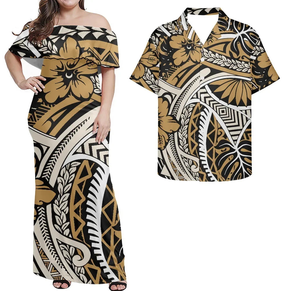 Polynesian Design Outfits Women's Off the Shoulder Dress Luxury Tribal Tropical Print Elegant Party Clothing Pacific Island Wear
