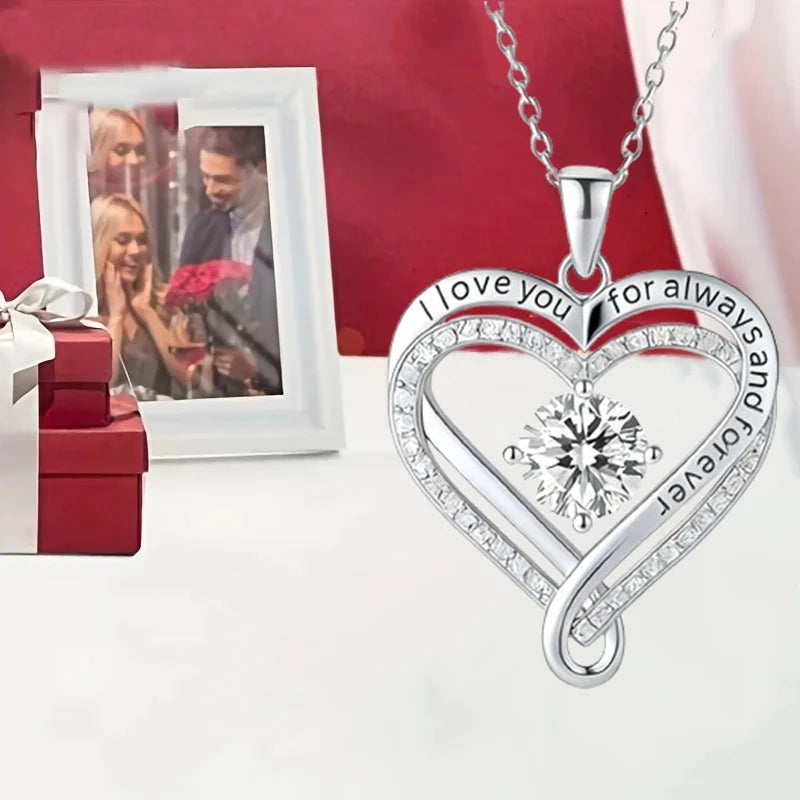 To My Love Eternal Necklaces Double Layered Heart I Love You for Forever Necklace for Women Gilrfriend Wife Valentine's Day Gift
